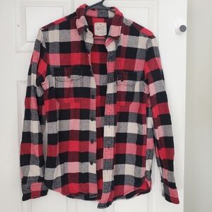 American Eagle Cotton Red Black White Plaid Flannel Shirt SZ:S